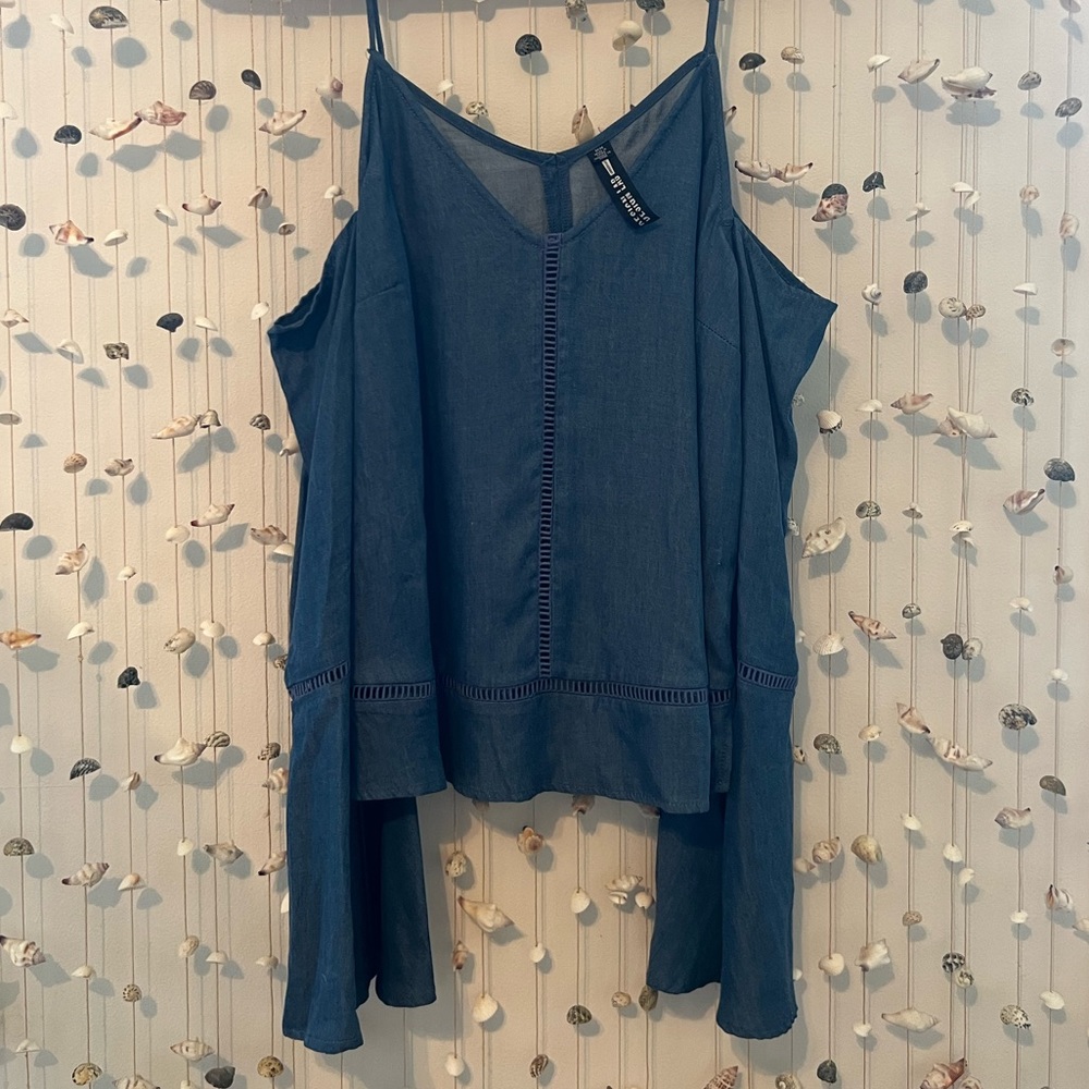 Lord & Taylor Design Lab Denim off the shoulder cut off top